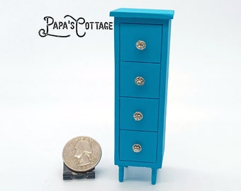 Aqua tall Boudoir dresser, lingerie chest, underwear drawers - Miniature Dollhouse cabinet - 1:12 Doll House dresser