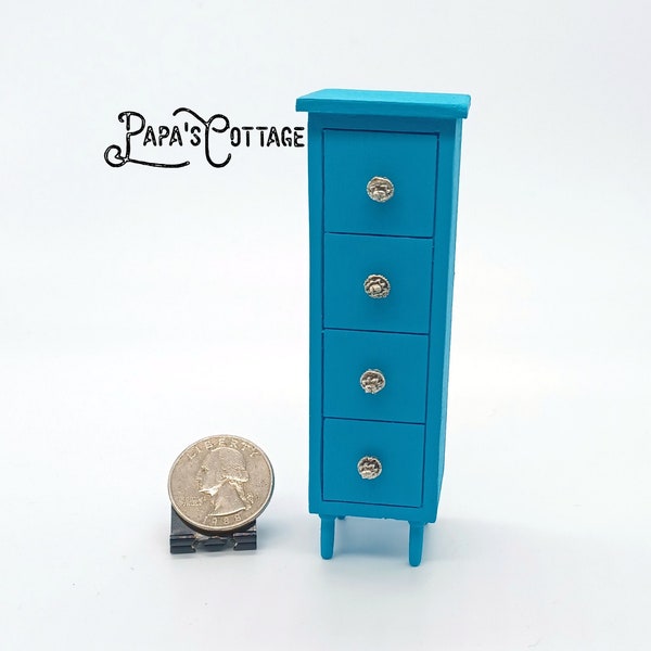 Aqua tall Boudoir dresser, lingerie chest, underwear drawers - Miniature Dollhouse cabinet - 1:12 Doll House dresser