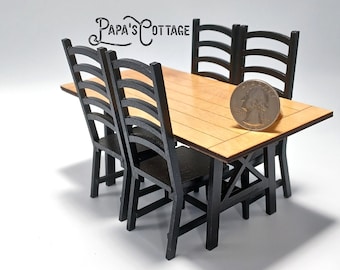 Ladderback Chairs and Criss-Cross Table - Miniature farmhouse dining set - 1:12 scale Dining Furniture, Kitchen furniture