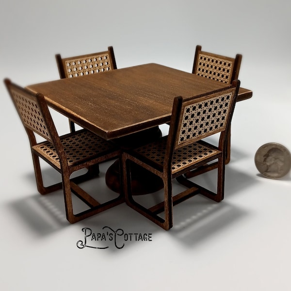 Retro Modern Chairs and Table - Miniature 1980s remastered dining set - 1:12 scale Dining Furniture, Kitchen furniture