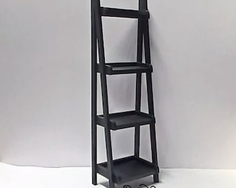 4 Shelf Leaning Bookcase - Miniature Display Shelf - 1:12 scale Country Primitive Furniture
