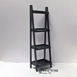 4 Shelf Leaning Bookcase - Miniature Display Shelf - 1:12 scale Country Primitive Furniture