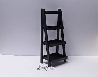 Small 4 Shelf Leaning Bookcase - Miniature Display Shelf - 1:12 scale Country Primitive Furniture