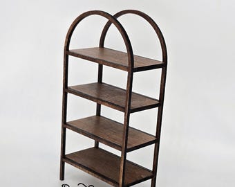 4 Shelf Arched bookcase with wood shelves and straight legs - Miniature Display Shelf - 1:12 scale etagere display