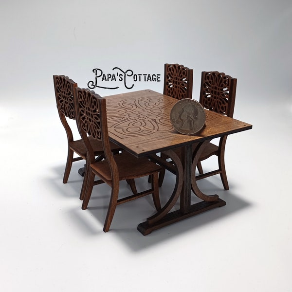 Baroque style Table and chair set - Miniature formal dining set - 1:12 scale Dining Furniture, Kitchen furniture