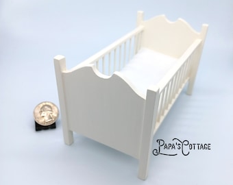 Miniature Dollhouse Crib - Handmade Dollhouse / Doll house Miniature Baby Bed - 1:12