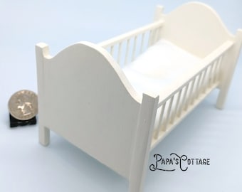 Miniature Dollhouse Crib - Handmade Dollhouse / Doll house Miniature Baby Bed - 1:12