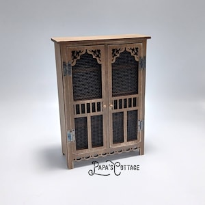 2 Door Screened Porch Door Cabinet - Miniature Shelf - 1:12 scale Country Primitive Furniture