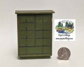 OOAK Country Farmhouse Style Green Dresser with faux drawers - Miniature clothing chest of drawers - Dollhouse Chest -Limited Edition - 1:12