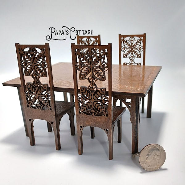 Middle Eastern StyleTable and Straightback chair set - Miniature formal dining set - 1:12 scale Dining Furniture, Kitchen furniture