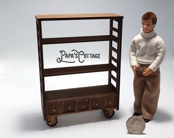 Primitive country farmhouse storage with 5 drawers - Country Shelf Cabinet - Miniature Vintage - 1:12 scale Farmhouse Furniture