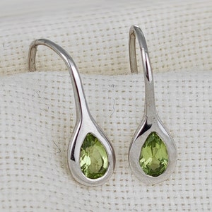 Peridot Earrings 0.5ct Sterling Silver Dangle Hook Pear Green August Birthstone Valentines Gift Mothersday Present