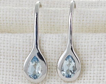 Sterling Silver Dangle Earrings, Aquamarine, March Birthstone