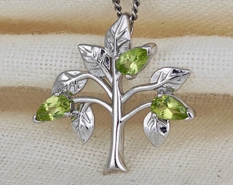 Peridot Tree of Life Necklace: Sterling Silver August Birthstone