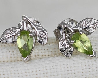 Leaf Earrings Green Peridot Sterling Silver August Birthstone Leaf Earrings Green Peridot Sterling Silver August Birthstone