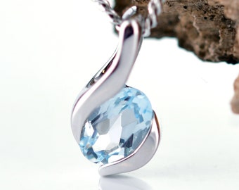 Topaz Necklace, 0.57ct Sterling Silver Blue Topaz Pendant, 18'' December Birthstone,