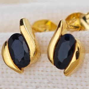 Sapphire  Earrings 0.7ct Ink Blue Natural Stud Gold Plated Sterling Silver Finish September Birthstone Christmas Present