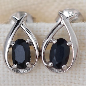 Sapphire Earrings, 0.7ct Twist Studs, Sterling Silver, September Birthstone