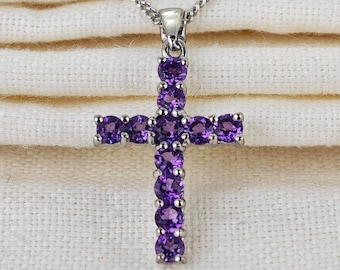 Peora Sterling Silver Amethyst Cross Pendant Necklace - 4.50 Ct, 18" Chain, Gift Box - View #9