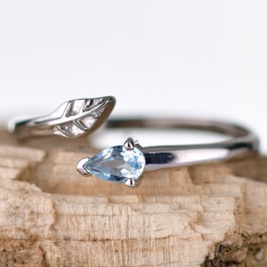 Sterling Silver Topaz Ring, Adjustable Size I-T, US Size 5-10, Blue Tree Of Life, December Birthstone