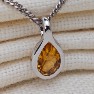 Citrine Necklace, 0.35ct Pear Yellow Pendant, Sterling Silver, 18inch chain, November Birthstone