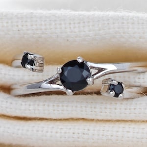 Sterling Silver Sapphire Trilogy Ring: Adjustable Double Band