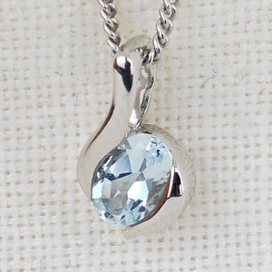 Natural Aquamarine Sterling Silver Necklace Oval March Birthstone Personalised Gift