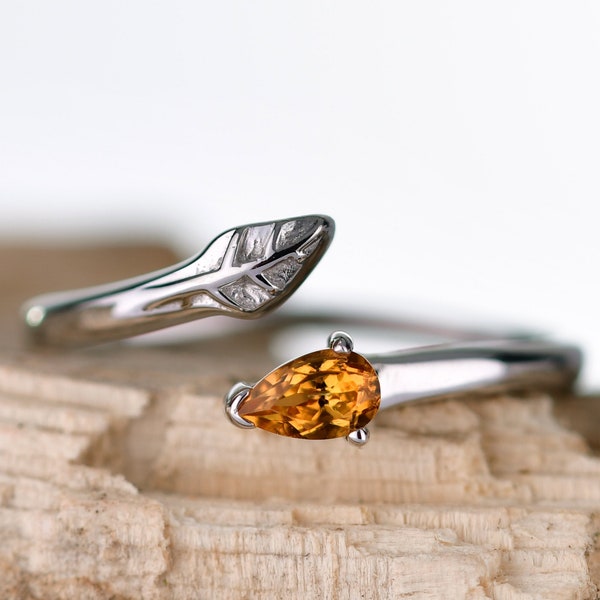 Sterling Silver Citrine Ring, UK Size I-T, US Size 5-10, Adjustable Yellow Tree Of Life, November Birthstone