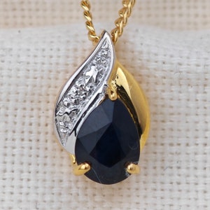 Sapphire Necklace 0.75ct Australian Natural Blue Pear Pendant Yellow Gold Plated Sterling Silver