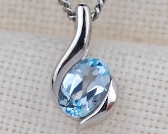 Topaz Necklace, 0.57ct Sterling Silver Blue Topaz Pendant, 18'' December Birthstone,