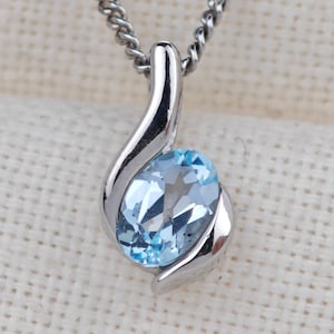 Topaz Necklace, 0.57ct Sterling Silver Blue Topaz Pendant, 18&#39;&#39; December Birthstone,