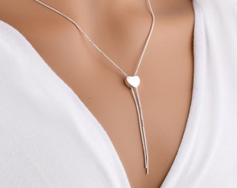 Sterling Silver Heart Necklace Lariat 26" 925 Slider Y