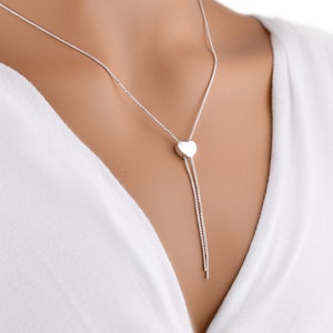 Sterling Silver Heart Necklace Lariat 26" 925 Slider Y Optional Gold Plate Finish