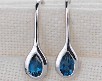 Sterling Silver Dangle Earrings, London Blue Topaz, December Birthstone