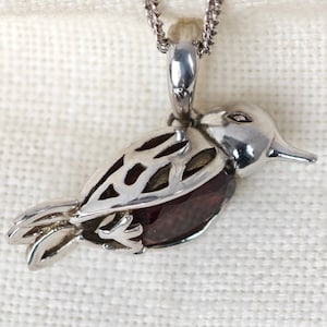 Garnet Robin Necklace, Sterling Silver, Natural Red Gemstone