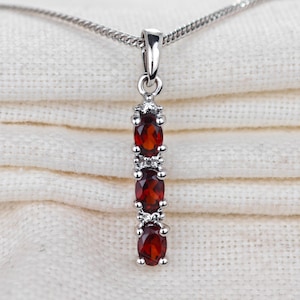 Garnet Necklace: Sterling Silver Red Mozambique Garnet Diamond Pendant