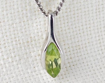 Peridot Pendant Sterling Silver Small Solitaire Minimalist Marquise