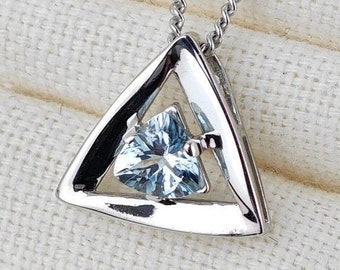 Aquamarine Necklace, Sterling Silver Trillion Pendant