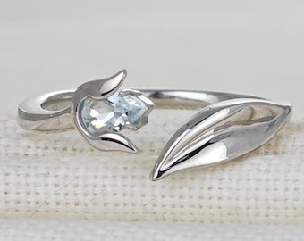 Aquamarine Ring Sterling Silver Adjustable Tulip Flower