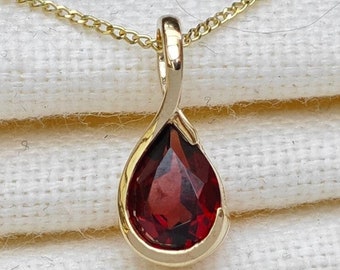 9ct Gold Garnet Necklace, Infinity Loop, Red Natural Gemstone