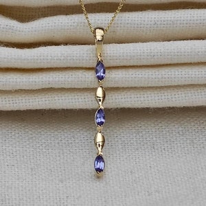 9ct Yellow Gold Tanzanite Necklace Natural Blue Marquise Gemstones