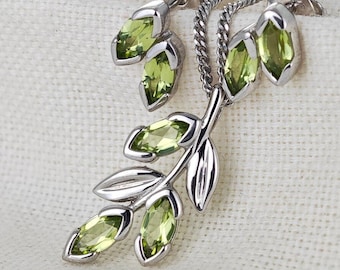 Set peridootketting oorbellen sterlingzilver olijfbladeren
