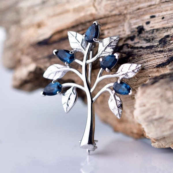 London Blue Topas Brosche, Baum des Lebens, Sterling Silber, Boxed Geschenk, einzigartiges Muttertagsgeschenk