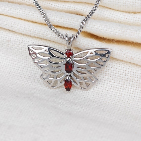 Garnet Butterfly Necklace Sterling Silver Butterfly Garnet Pendant Red Natural 0.23ct January Birthstone Etsy