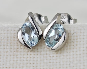 Sterling Silver Aquamarine Earrings,  Blue Studs, March Birthstone