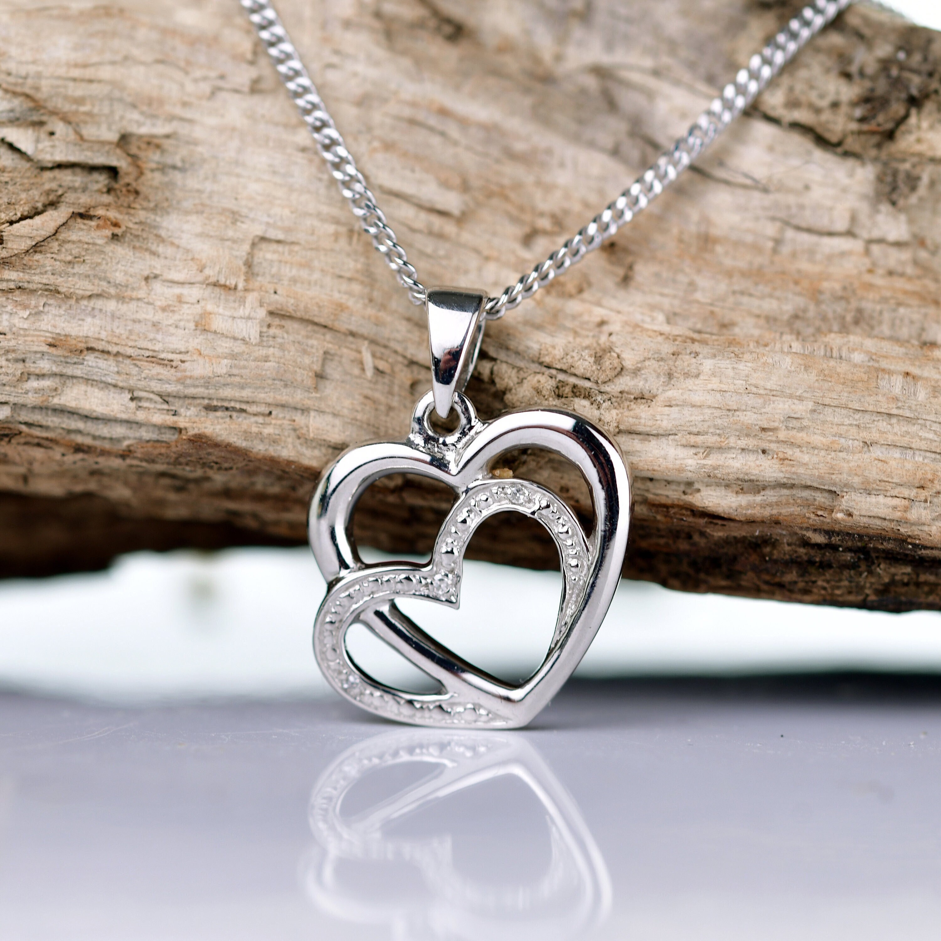 Two heart diamond clearance necklace