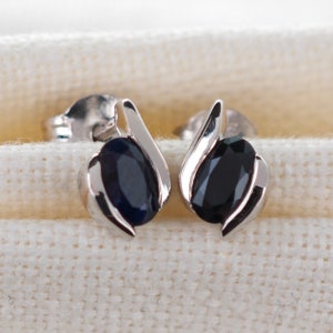 Sterling Silver Sapphire Earrings, 0.7ct Ink Blue Natural Stud, September Birthstone