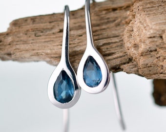 Sterling Silver Dangle Earrings, London Blue Topaz, December Birthstone
