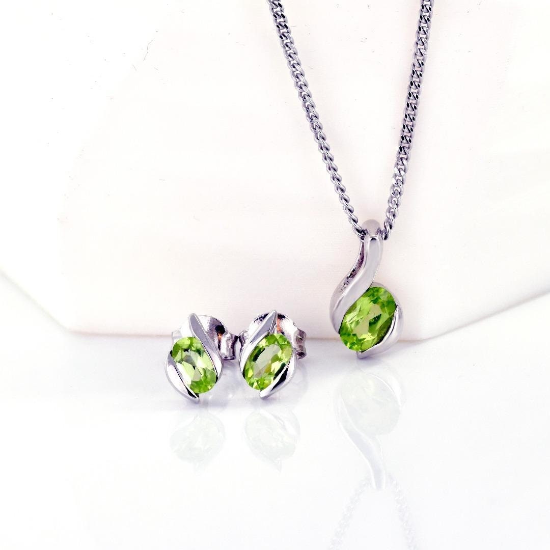 Peridot Necklace Earring Set 1ct 