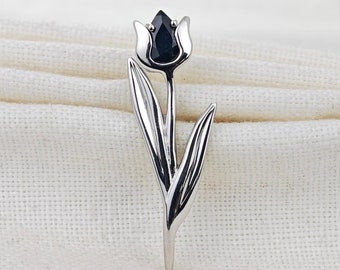 Sapphire Flower Broche Sterling Silver Tulip Boxed Gift, uniek Moederdagcadeau